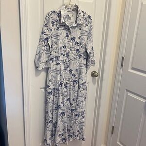 Calypso Elegant Blue and White Floral Maxi Dress